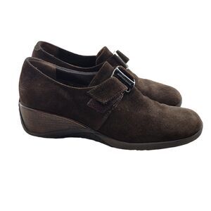 Aquatalia Women's Suede Slip On Wedge Heel Loafers Size 6 Dark Brown